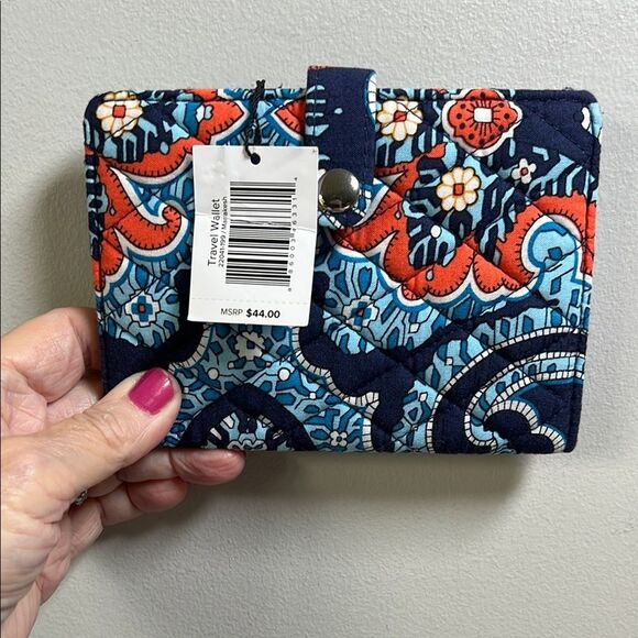 Vera Bradley Marrakech Navy and Orange Patterned Travel Wallet NWT - Picture 1 of 3